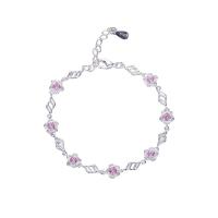 Cubic Zirconia Micro Pave Brass Bracelet, with 4cm extender chain, Flower, platinum color plated, fashion jewelry & adjustable & micro pave cubic zirconia & for woman, pink .5 cm 