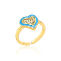Cubic Zirconia Micro Pave Brass Finger Ring, Heart, gold color plated, Adjustable & micro pave cubic zirconia & for woman & enamel 21mm 