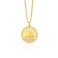 Cubic Zircon Micro Pave Brass Necklace, Flat Round, gold color plated & micro pave cubic zirconia & for woman, gold, 480mm 
