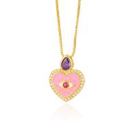 Cubic Zircon Micro Pave Brass Necklace, Heart, gold color plated, micro pave cubic zirconia & for woman & enamel cm 