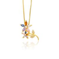 Cubic Zircon Micro Pave Brass Necklace, Flower, gold color plated, micro pave cubic zirconia & for woman cm 