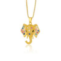 Cubic Zircon Micro Pave Brass Necklace, Elephant, gold color plated, micro pave cubic zirconia & for woman cm 
