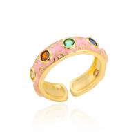 Cubic Zirconia Micro Pave Brass Finger Ring, gold color plated, Adjustable & micro pave cubic zirconia & for woman & enamel 23mm 