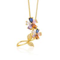 Cubic Zircon Micro Pave Brass Necklace, Flower, gold color plated, micro pave cubic zirconia & for woman cm 