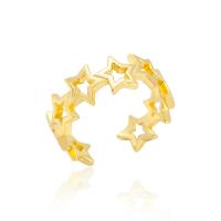 Латунь Манжеты палец кольцо, Звезда, плакирован золотом, Регулируемый & Женский & отверстие, золотой, 19mm, продается PC