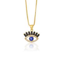 Evil Eye Schmuck Halskette, Messing, Auge, goldfarben plattiert, verschiedene Stile für Wahl & Micro pave Zirkonia & für Frau & Emaille, Goldfarbe, 480mm, verkauft von PC