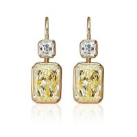 Cubic Zircon (CZ) Drop Earring, Brass, Geometrical Pattern, gold color plated, micro pave cubic zirconia & for woman 