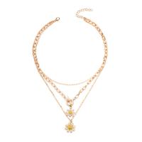 Fashion Multi Layer Necklace, Zinc Alloy, with 1.97inch extender chain, Flower, gold color plated, multilayer & for woman & with rhinestone, 20.8mm, 21.2mm Approx 14.14 Inch 