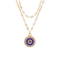 Evil Eye Jewelry Necklace, Zinc Alloy, with 1.97inch extender chain, Round, gold color plated, Double Layer & for woman & with rhinestone Approx 14.5 Inch 