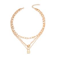 Fashion Multi Layer Necklace, Zinc Alloy, with 1.97inch extender chain, Lock, gold color plated, three layers & for woman & with rhinestone, 18.4mm Approx 14.57 Inch 