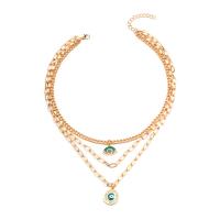 Fashion Multi Layer Necklace, Zinc Alloy, with 1.97inch extender chain, Evil Eye, gold color plated, three layers & for woman & enamel & with rhinestone, 20.5mm Approx 14.33 Inch 