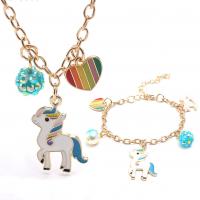 Rhinestone Zinc Alloy Jewelry Set, gold color plated, 2 pieces & for children & enamel & with rhinestone, multi-colored, 45cm,15cm 
