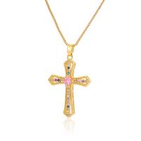 Cubic Zircon Micro Pave Brass Necklace, Cross, 18K gold plated & micro pave cubic zirconia & for woman Approx 17.71 Inch 