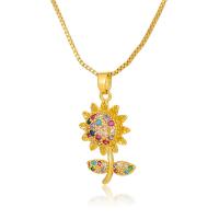 Cubic Zircon Micro Pave Brass Necklace, Flower, 18K gold plated & micro pave cubic zirconia & for woman Approx 17.71 Inch 