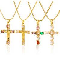 Cubic Zircon Micro Pave Brass Necklace, Cross, 18K gold plated & micro pave cubic zirconia & for woman Approx 17.71 Inch 