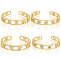 Brass Cuff Bangle, 18K gold plated, Adjustable & micro pave cubic zirconia & for woman, 60mm 