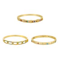 Brass Bangle, 18K gold plated, Adjustable & micro pave cubic zirconia & for woman, 65mm 