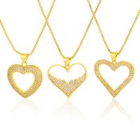Cubic Zircon Micro Pave Brass Necklace, Heart, 18K gold plated & micro pave cubic zirconia & for woman & hollow Approx 17.71 Inch 