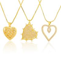 Cubic Zircon Micro Pave Brass Necklace, Heart, 18K gold plated & micro pave cubic zirconia & for woman Approx 17.71 Inch 