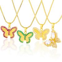 Cubic Zircon Micro Pave Brass Necklace, Butterfly, 18K gold plated & micro pave cubic zirconia & for woman Approx 17.71 Inch 