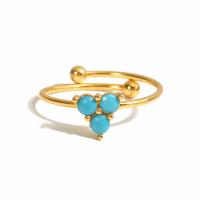 Stainless Steel Finger Ring, 304 Stainless Steel, with turquoise, Vacuum Ion Plating, fashion jewelry & for woman, golden, 20mm 
