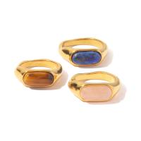 Piedras preciosas de acero inoxidable anillo de dedo, acero inoxidable 304, Recubrimiento iónico al vacío, Joyería & para mujer, dorado, 20x7.7mm, Vendido por UD
