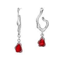 Asymmetric Earrings, Zinc Alloy, with Ruby, silver color plated, fashion jewelry & for woman, two different colored 