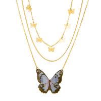 Fashion Multi Layer Necklace, Zinc Alloy, with 7cm extender chain, Butterfly, gold color plated, three layers & fashion jewelry & for woman & enamel, multi-colored, 38mm cm 