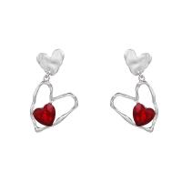 Zinc Alloy Rhinestone Drop Earring, Heart, silver color plated, fashion jewelry & for woman & with rhinestone, two different colored 