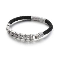 Titanium Steel Bracelet, with PU Leather, plated, fashion jewelry & for man 6mm .5 cm 