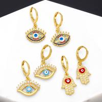 Huggie Hoop Drop Earring, Brass, 18K gold plated, fashion jewelry & micro pave cubic zirconia & for woman & enamel 
