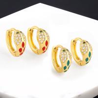 Brass Huggie Hoop Earring, 18K gold plated, fashion jewelry & micro pave cubic zirconia & for woman & enamel 