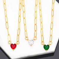 Brass Cubic Zirconia Necklace, Heart, 18K gold plated, fashion jewelry & for woman & with cubic zirconia cm 