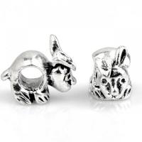 Zinc Alloy European Beads, Rabbit, silver color plated, DIY Approx 