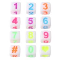Acryl Zahlen Perlen, Quadrat, DIY & verschiedene Muster für Wahl & Emaille, keine, 6x6x6mm, Bohrung:ca. 3mm, verkauft von Tasche