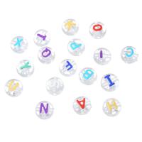 Acryl Alphabet Perlen, flache Runde, DIY & verschiedene Muster für Wahl & Emaille, keine, 10x10x6mm, Bohrung:ca. 2mm, verkauft von Tasche
