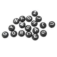 Acryl Alphabet Perlen, flache Runde, DIY & verschiedene Muster für Wahl & Emaille, keine, 10x10x6mm, Bohrung:ca. 2mm, verkauft von Tasche