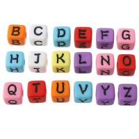 Acryl Alphabet Perlen, Quadrat, DIY & verschiedene Muster für Wahl & Emaille, keine, 11.5x11x11mm, Bohrung:ca. 4mm, verkauft von Tasche