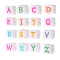 Acryl Alphabet Perlen, Quadrat, DIY & verschiedene Muster für Wahl & Emaille, keine, 11.5x11x11mm, Bohrung:ca. 4mm, verkauft von Tasche