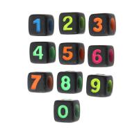 Acryl Zahlen Perlen, Quadrat, DIY & verschiedene Muster für Wahl & Emaille, keine, 7x7x7mm, Bohrung:ca. 4mm, verkauft von Tasche