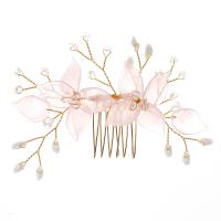 Decorative Hair Combs, Acrylic, with brass wire & Crystal, gold color plated, for woman, golden 