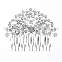 Decorative Hair Combs, Zinc Alloy, with Plastic Pearl, silver color plated, wedding gift & for woman & with rhinestone, silver color 