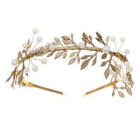 Hair Bands, Zinc Alloy, with Organza & brass wire & Plastic Pearl, gold color plated & for woman, golden 
