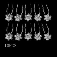 Hair Stick, Zinc Alloy, Flower, silver color plated, 10 pieces & for woman & with rhinestone 50mm 