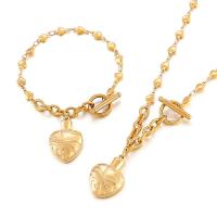 Fashion Stainless Steel Jewelry Sets, 304 Stainless Steel, bracelet & necklace, Heart, 2 pieces & fashion jewelry & for woman 5mm,27*19mm Approx 18.11 Inch, Approx 7.87 Inch 