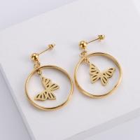Stainless Steel Drop Earring, 316L Stainless Steel, 18K gold plated, fashion jewelry & butterfly design & for woman, golden 