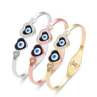 Evil Eye Jewelry Bracelet, Titanium Steel, Heart, Vacuum Ion Plating, fashion jewelry & evil eye pattern & enamel & with rhinestone 10mm,12mm, Inner Approx 