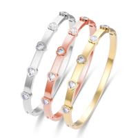 Titanium Steel Bangle, Heart, Vacuum Ion Plating, fashion jewelry & for woman & with rhinestone 5mm, Inner Approx 