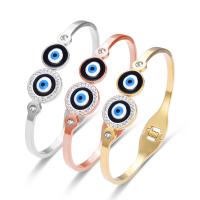 Evil Eye Jewelry Bracelet, Titanium Steel, Flat Round, Vacuum Ion Plating, fashion jewelry & evil eye pattern & for woman & enamel & with rhinestone 15mm,12mm, Inner Approx 
