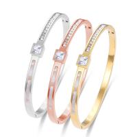 Titanium Steel Bangle, with White Shell, Square, Vacuum Ion Plating, fashion jewelry & for woman & with rhinestone 6mm, Inner Approx 